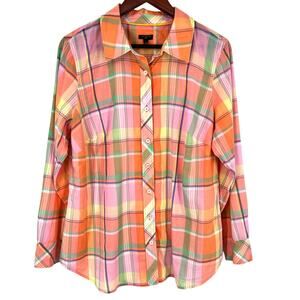 Talbots Plus Size X XL Plus Pastel Orange Pink Blouse Shirt Top Button Up